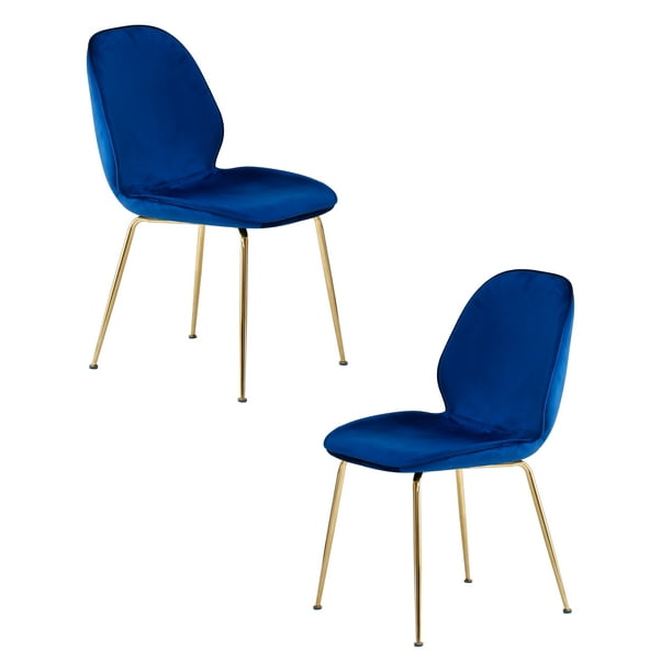 Best Master Furniture Tara Blue Velvet and Gold Dining Chair, Set of 2