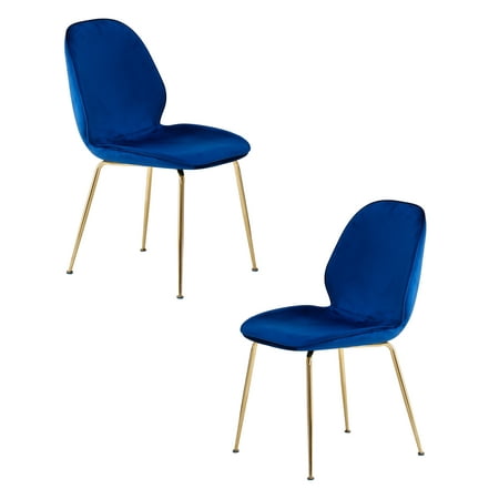 Best Master Furniture Tara Blue Velvet and Gold Dining Chair, Set of