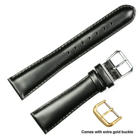 Sleek Black Leather Band - brand Coach Leather Watch Band (Silver & Gold Buckle) - Black 17mm