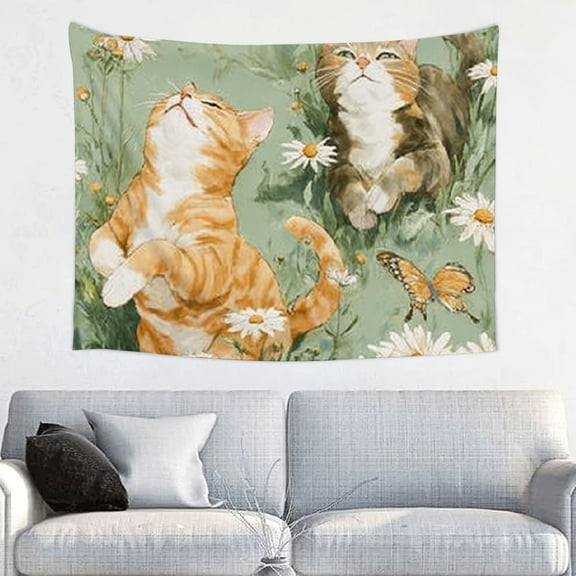 RKSupls Christmas Tapestry Wall Art, Orange Tabby Cat Hanging Tapestry Decoration for New Year Bedroom, Living Room, Dorm, Apartment Home Decor,40*30in