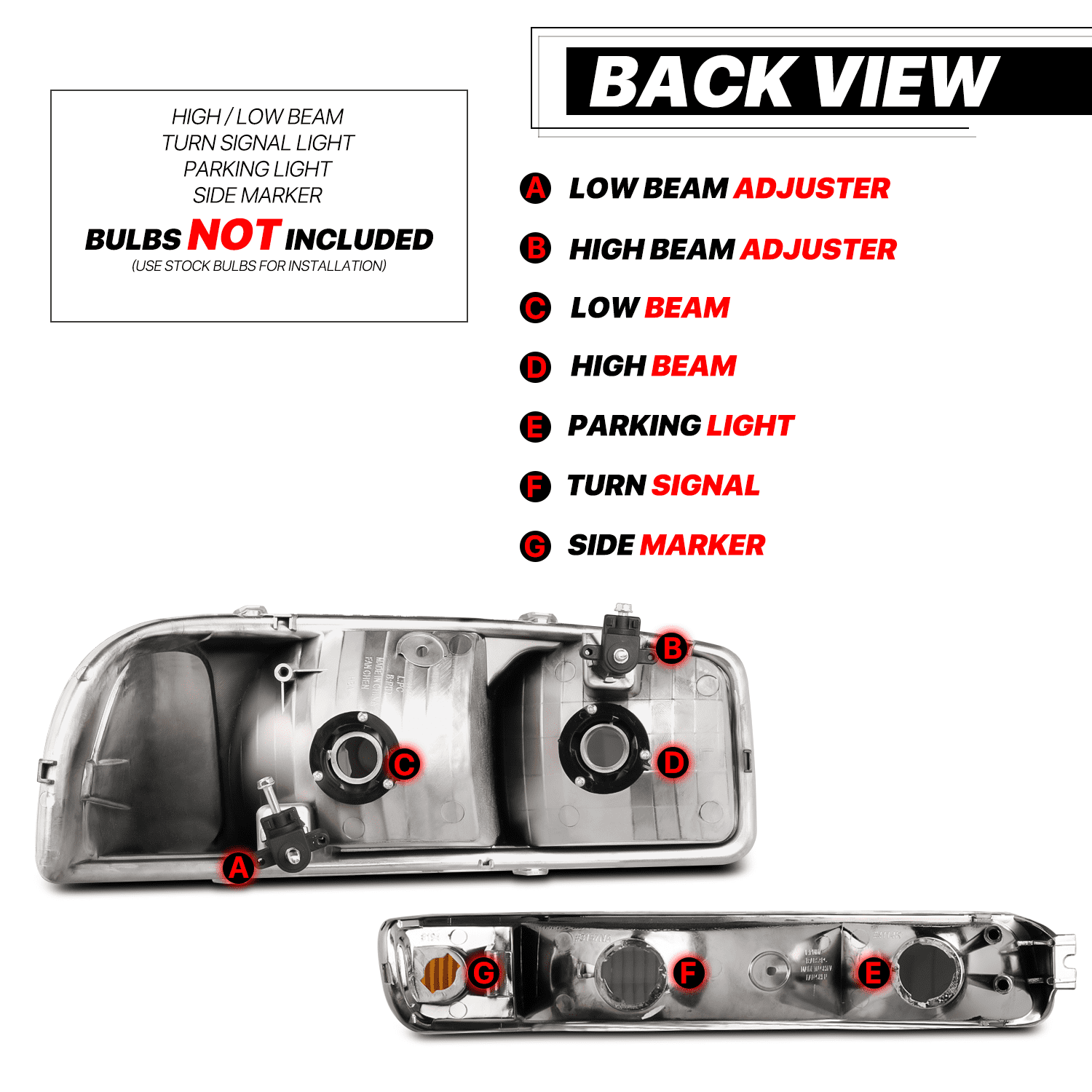 M-AUTO Headlights Assembly Replacement for 1999-2007 GMC Sierra Pickup, Chrome Housing Crystal Clear Lens Amber Reflector