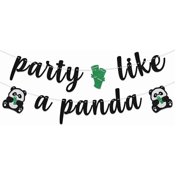 Party Like A Panda Banner, Panda Birthday Decorations, Cute Panda Party Decor Supplies, Animal Panda Theme Baby Shower Decoration Sign Black Green & Silver