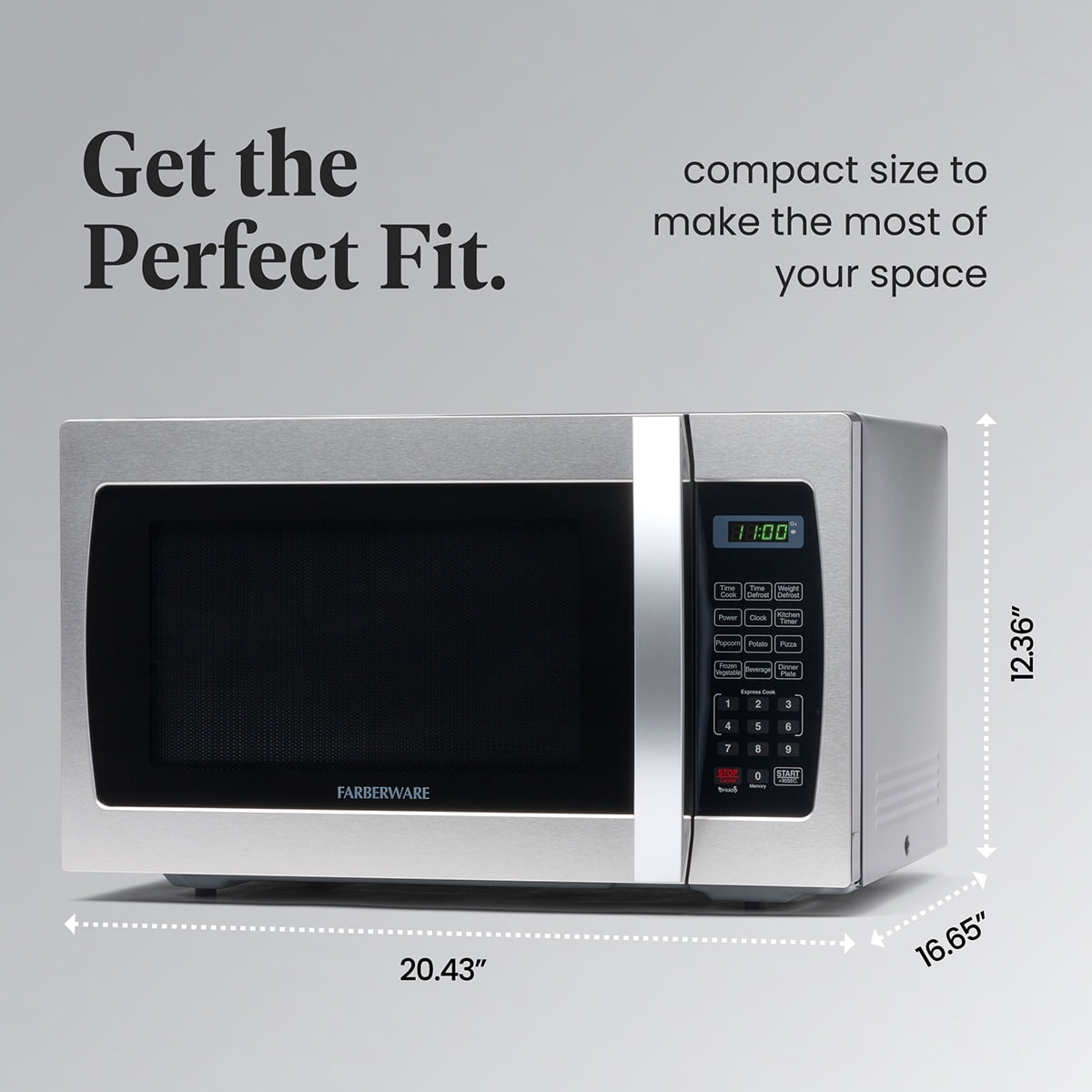 Farberware 1.3 cu ft Microwave Oven, 1100W Compact Microwave Oven with Smart Sensor, Stainless Steel