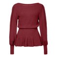 thumbnail image 5 of Essentials Womens Tees Tops Basic Shirts Elegant Solid Ribbed Knit Long Puffed Sleeves Ruffle Hem Slim Y2k Clothes, 5 of 5