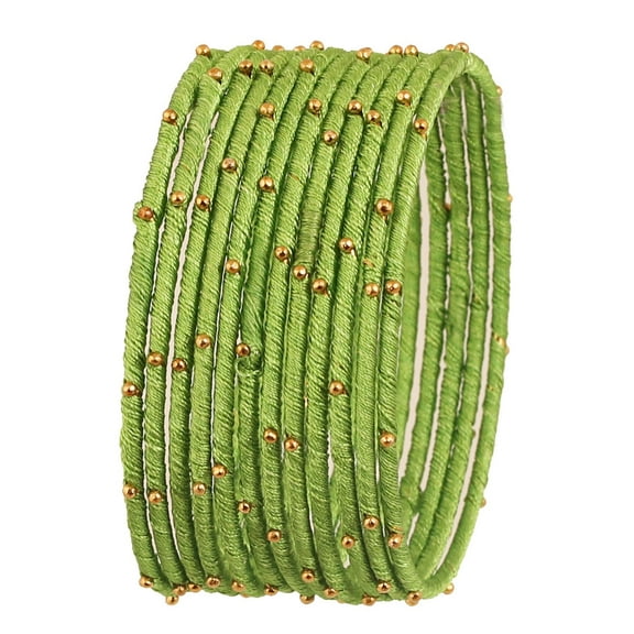 Sunsoul By Touchstone "Colorful Bangle Collection" Indian Bollywood Exclusive Golden Glaze Parrot Green Designer Jewelry Special Large Size Bangle Bracelets. Set of 12 For Women.