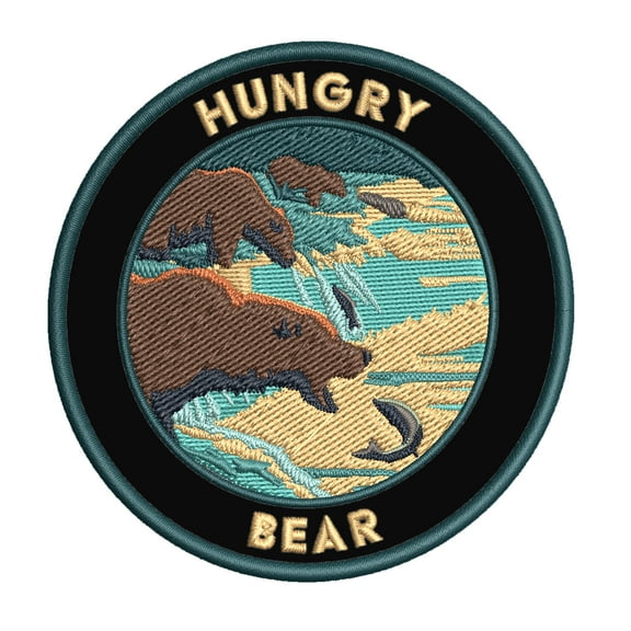 Hungry Bear 3.5 Inch Iron Or Sew On Embroidered Fabric Badge Patch Seek Adventure, National Park Iconic Series