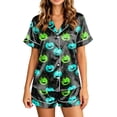thumbnail image 2 of Halloween Pajamas for Women Set 2 Piece Silk Satin Summer Pajama Sets Halloween Cute Pjs Lounge Matching Button Shirt with Shorts, 2 of 6