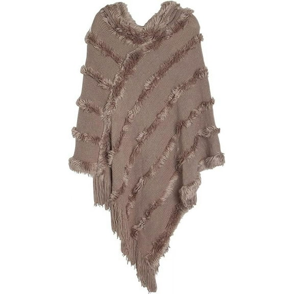 Women's Casual Hooded Sweater Pullover with Fringe Batwing Shawls Wraps Crochet Pattern Knitted Poncho