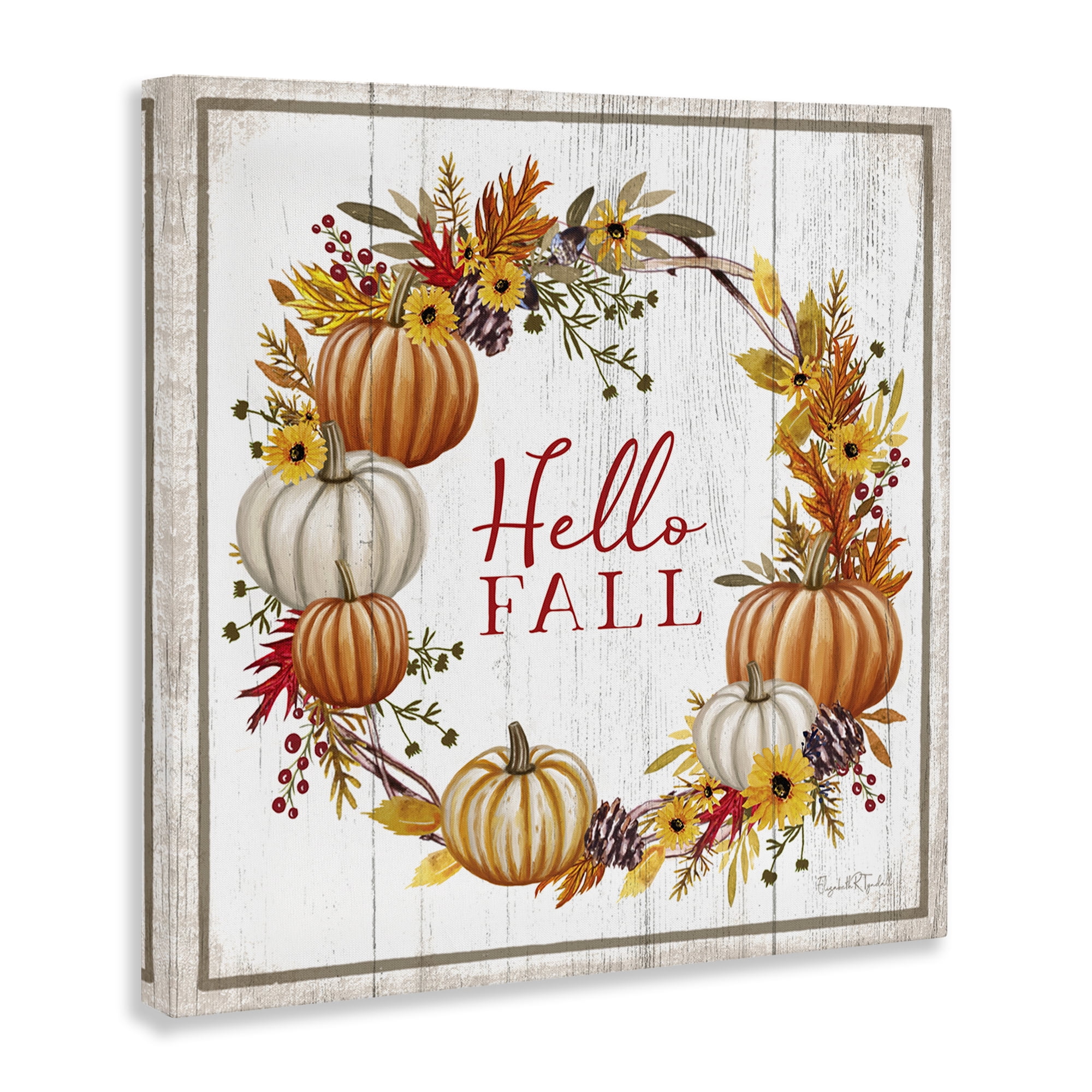 Stupell Industries Rustic Hello Fall Holiday Painting Gallery Wrapped Canvas Art Prints Wall Art, 36 x 36