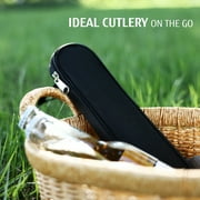 Hecef Portable Travel Cutlery Set, 9 Pcs Black Titanium Plating Reusable Stainless Steel Flatware