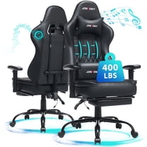 JONPONY Big and Tall 400lbs Gaming Chair with Bluetooth Speakers, Gamer Chair with Footrest and Lumbar Support & 360-Swivel Seat, Ergonomic Gamer Chair with Headrest, Black