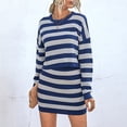 thumbnail image 4 of EASYBRA Women Striped Skirt Set Long Sleeve Top Slim Fit Mini Skirt Casual Two Piece Outfit, 4 of 7