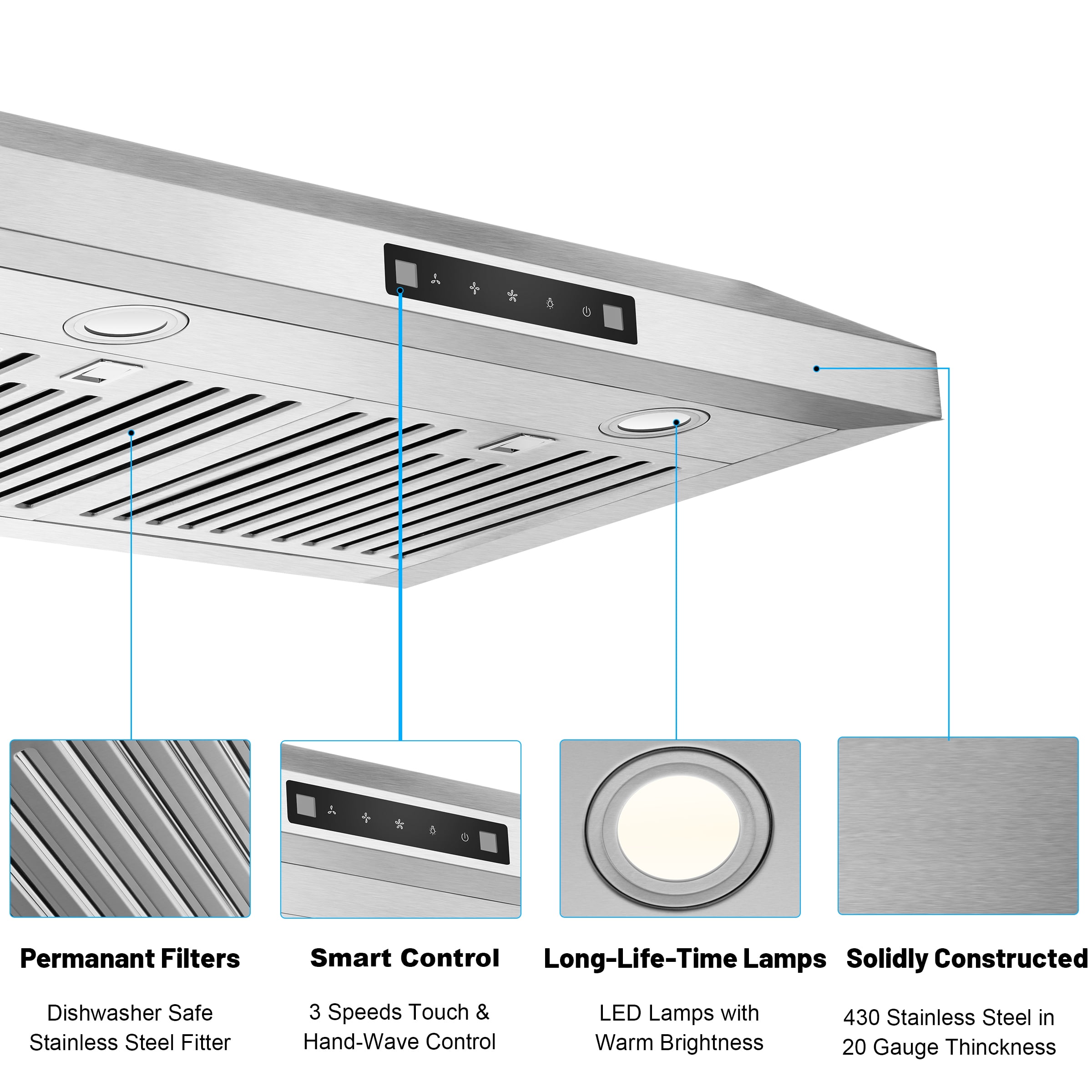 EVERKITCH Range Hood Under Cabinet 600CFM