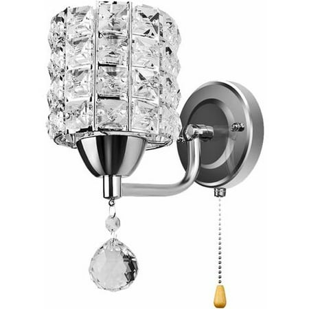 

Depato Modern Crystal Wall Light with Pull Switch Silver Wall Lamp for Bedroom Aisle E14 Socket (No Bulb Included)