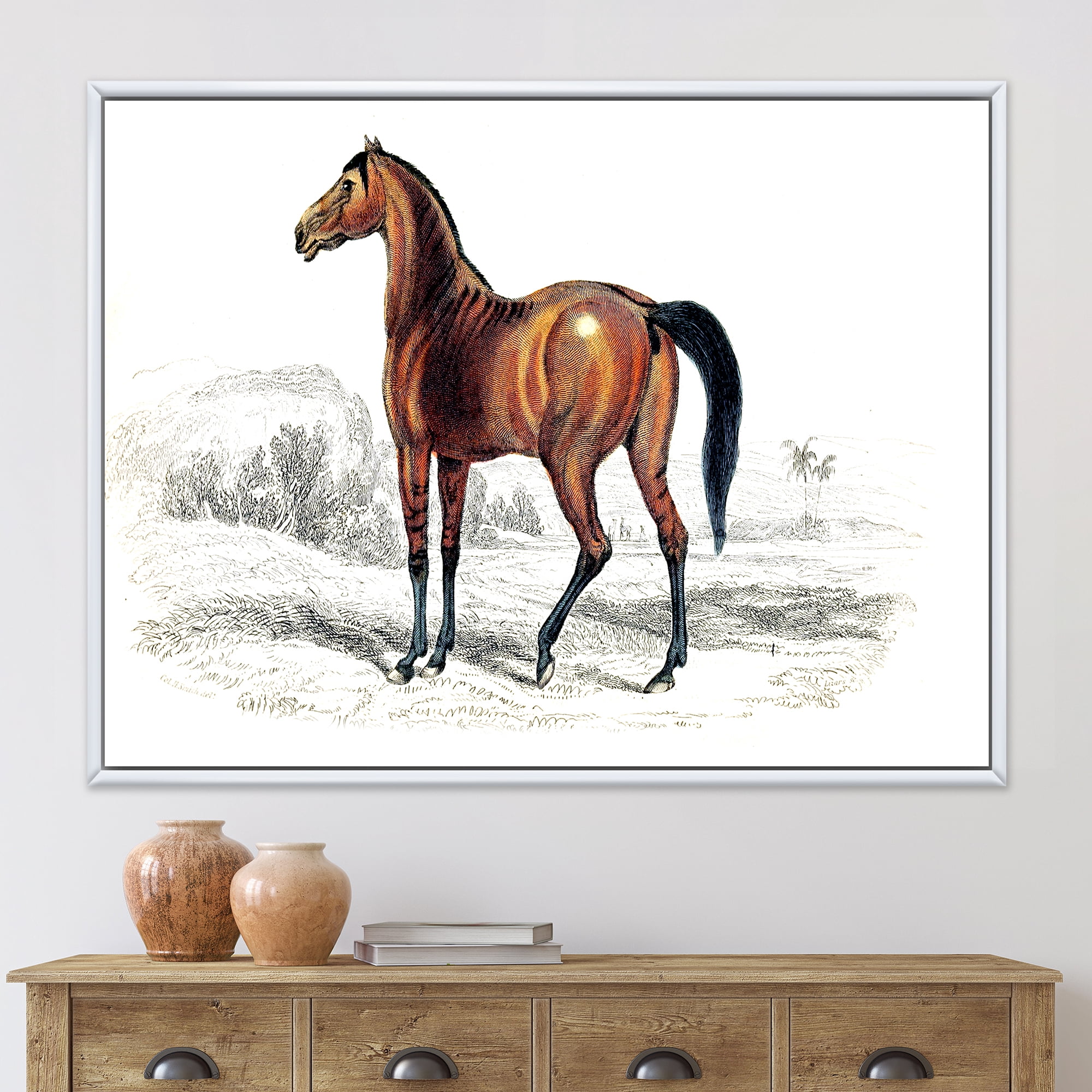 Designart 'Ancient Horse' Farmhouse Framed Canvas Wall Art Print