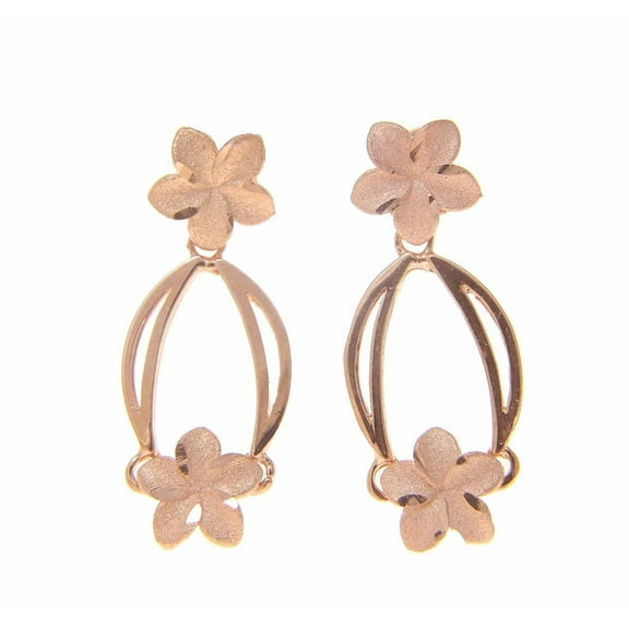 14K solid yellow gold Hawaiian plumeria flower dangling earrings