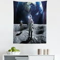 thumbnail image 1 of Astronaut Tapestry, Picturesque of 2 Humans on the Moon Spacewalk Brave Discoveries, Fabric Wall Hanging Decor for Bedroom Living Room Dorm, 5 Sizes, Purpleblue Multicolor, by Ambesonne, 1 of 1