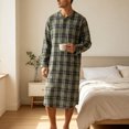thumbnail image 2 of Purcolt Mens Nightgown Long Sleeve Plaid Print Lounge Sleep Shirt Pajama Nightshirt Soft Loose Sleepwear Comfy Nightwear S-3XL, 2 of 7