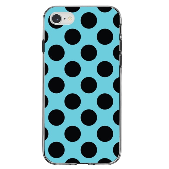DistinctInk Clear Shockproof Hybrid Case for iPhone 7 8 SE (2020 Model) 4.7" Screen TPU Bumper Acrylic Back Tempered Glass Screen Protector - Black & Blue Polka Dots
