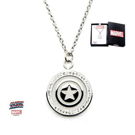 Logo Silver Chain - Captain America Shield Logo & CZ Stainless Steel Pendant with Chain