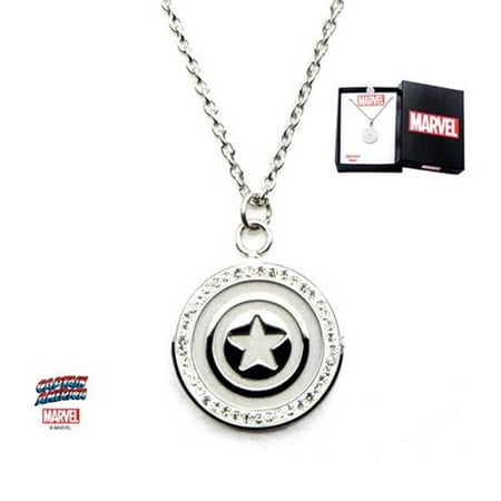Captain America Shield Logo & CZ Stainless Steel Pendant with
