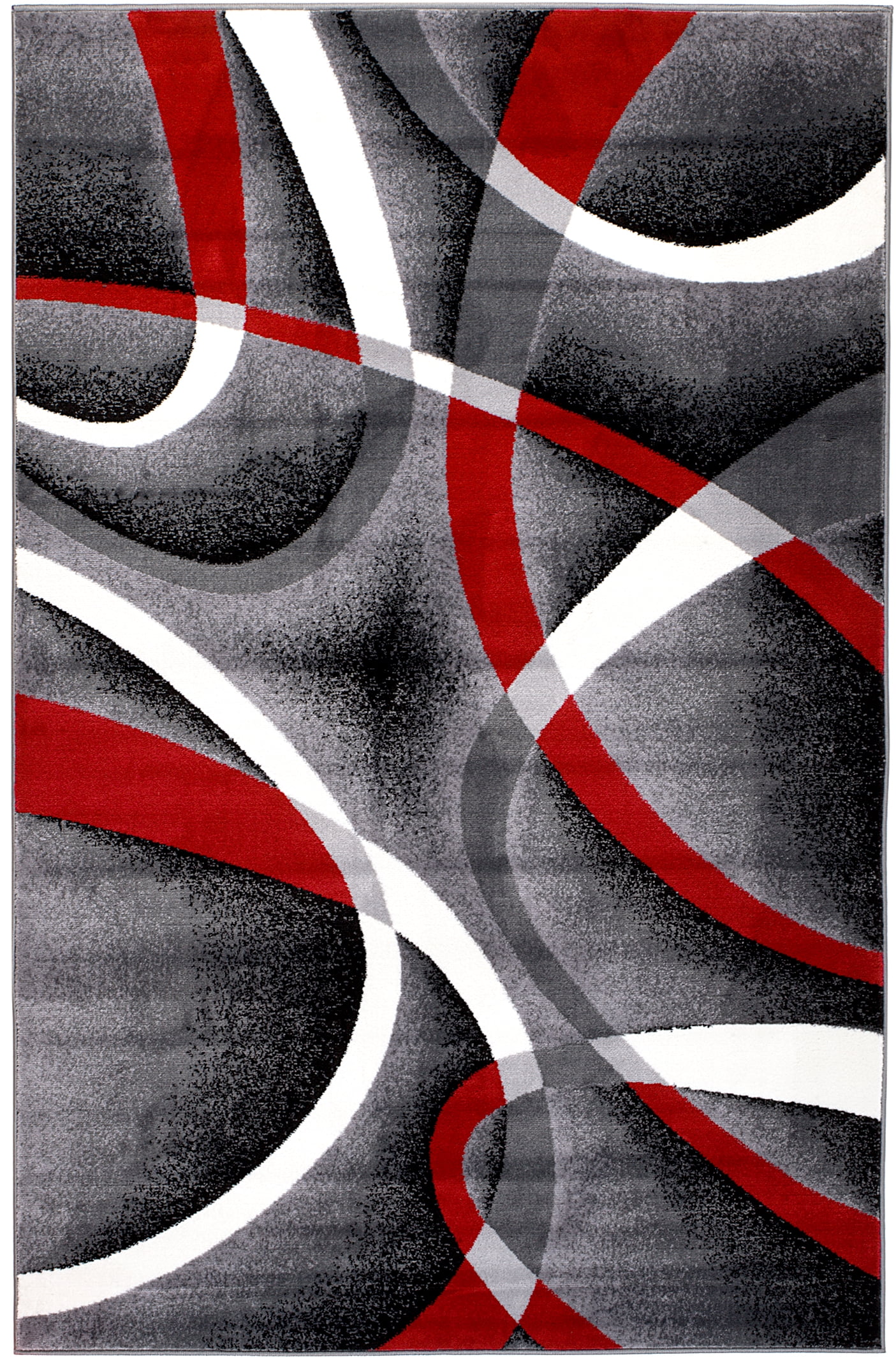 034 SUM; Abstract Gray Area Rug; Red & White Line Accents RUG AND