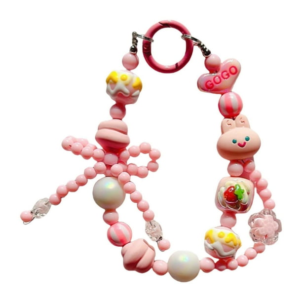 LLavero de perlas, llavero de coche, accesorios de mochila, decoración, pulsera decorativa, llaveros bonitos para niñas, regalo de cumpleaños rosa