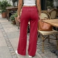 thumbnail image 6 of Women's High Waist Wide Leg Yoga Pants with Rhinestone Fold Over Waistband, Stretch Flared Lounge Trousers, Casual Palazzo Pants for Work & Daily Wear Red XL, 6 of 9