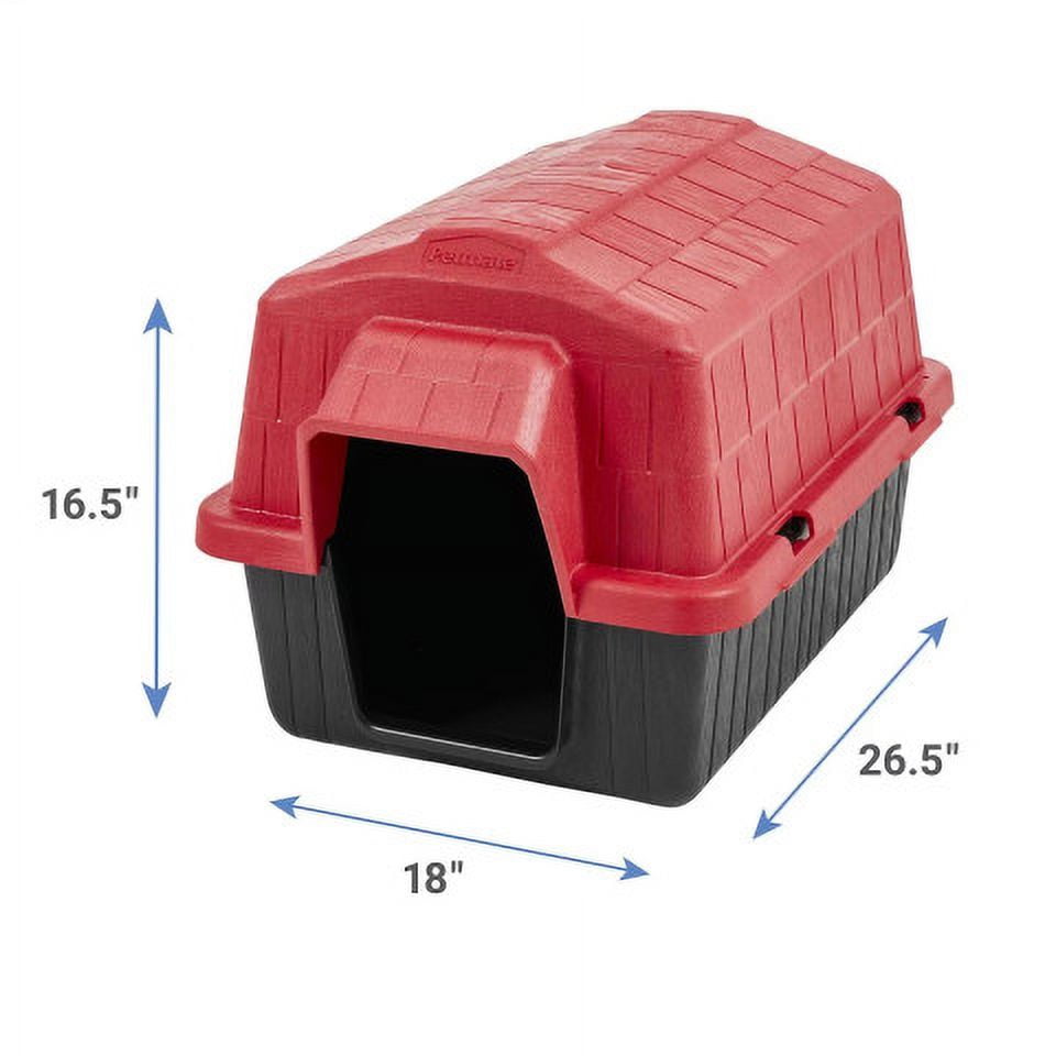 Petmate Barnhome Plastic Outdoor Dog House, Durable, Red, Extra Small, for Pets Up to 15 lbs, 26.50" x 18" x 16.50"