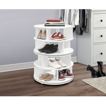 Montauk 16 Pair Revolving Shoe Storage Rack Carousel, White Wood
