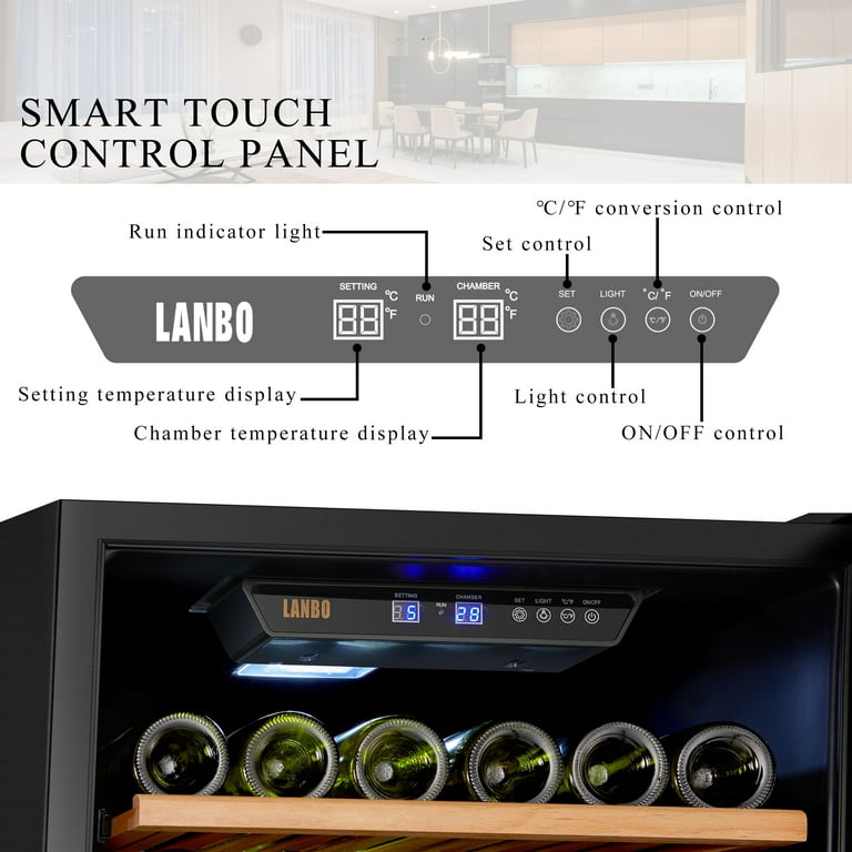 Lanbo 171 Bottle Built in Black Single Zone Wine Cooler 24 inch