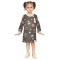 thumbnail image 2 of Girls' long-sleeved dress Cute Cat with Paw Prints Girls' A-line dress with ribbed cuffs Soft and comfortable, 2 of 6