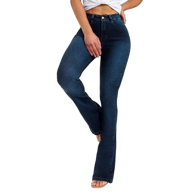 fvwitlyh Elastic Waist Jeans for Women Women\'s Classic Retro High Waist  Long Denim Bell Bottom Jeans
