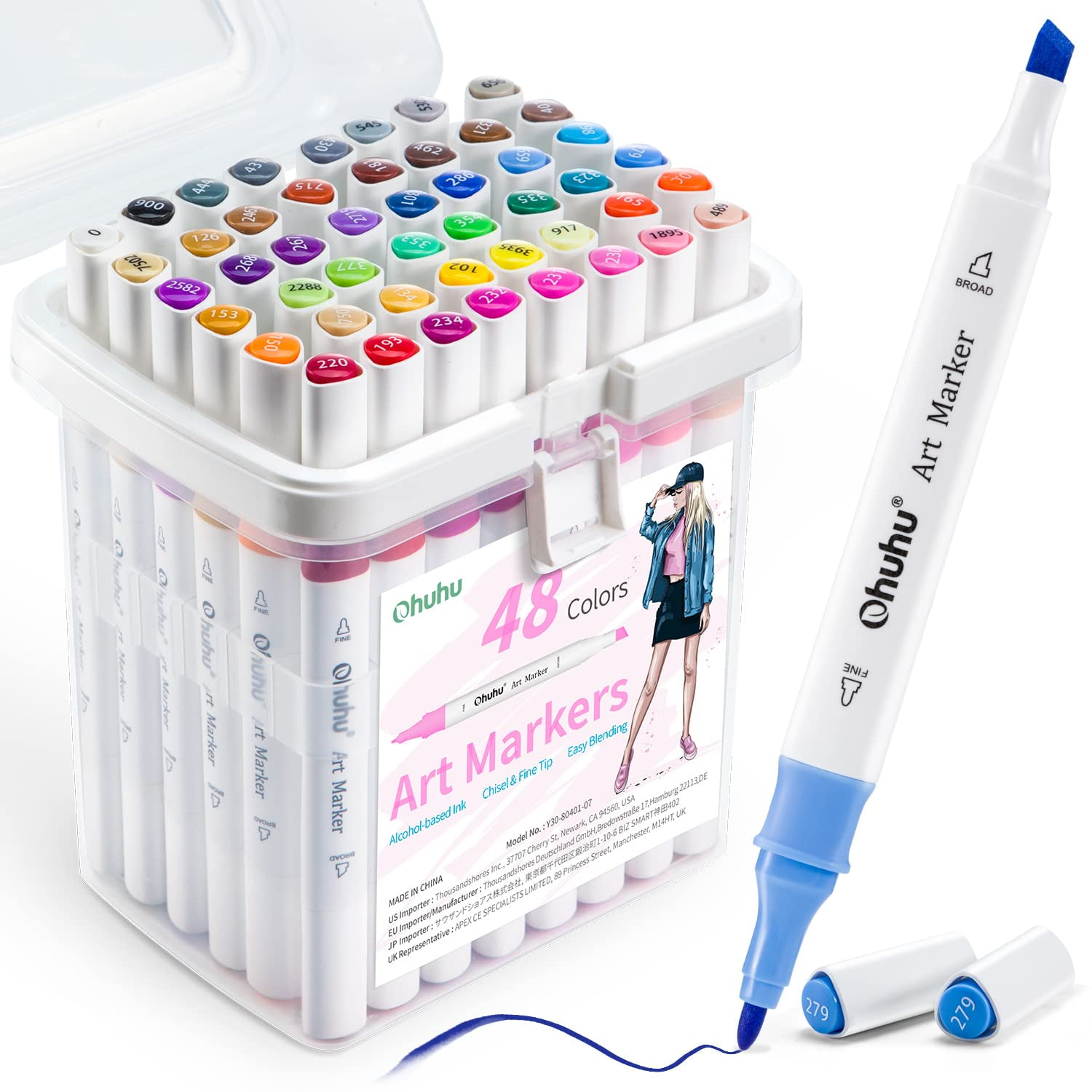 72-Color Alcohol Markers Calligraphy and Illustration Markers Brush & Chisel Alcohol Brush Markers Bonus 1 Blender for Sketching Sketch Marker Set for Kids Adult Coloring Artist Ohuhu Dual Tip 