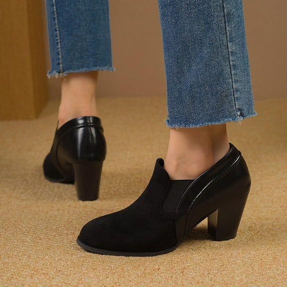 Bnwani Boots for Women Fashion Pointed High-Heel Thick Chunky High Casual Boot Black Size 5.5