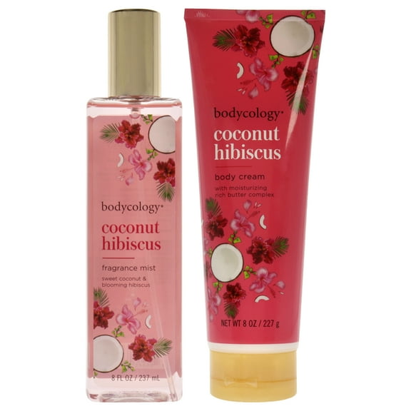 Bodycology Coconut Hibiscus Kit , 2 Pc Kit 8oz Body Cream, 8oz Fragrance Mist- Pack of 2