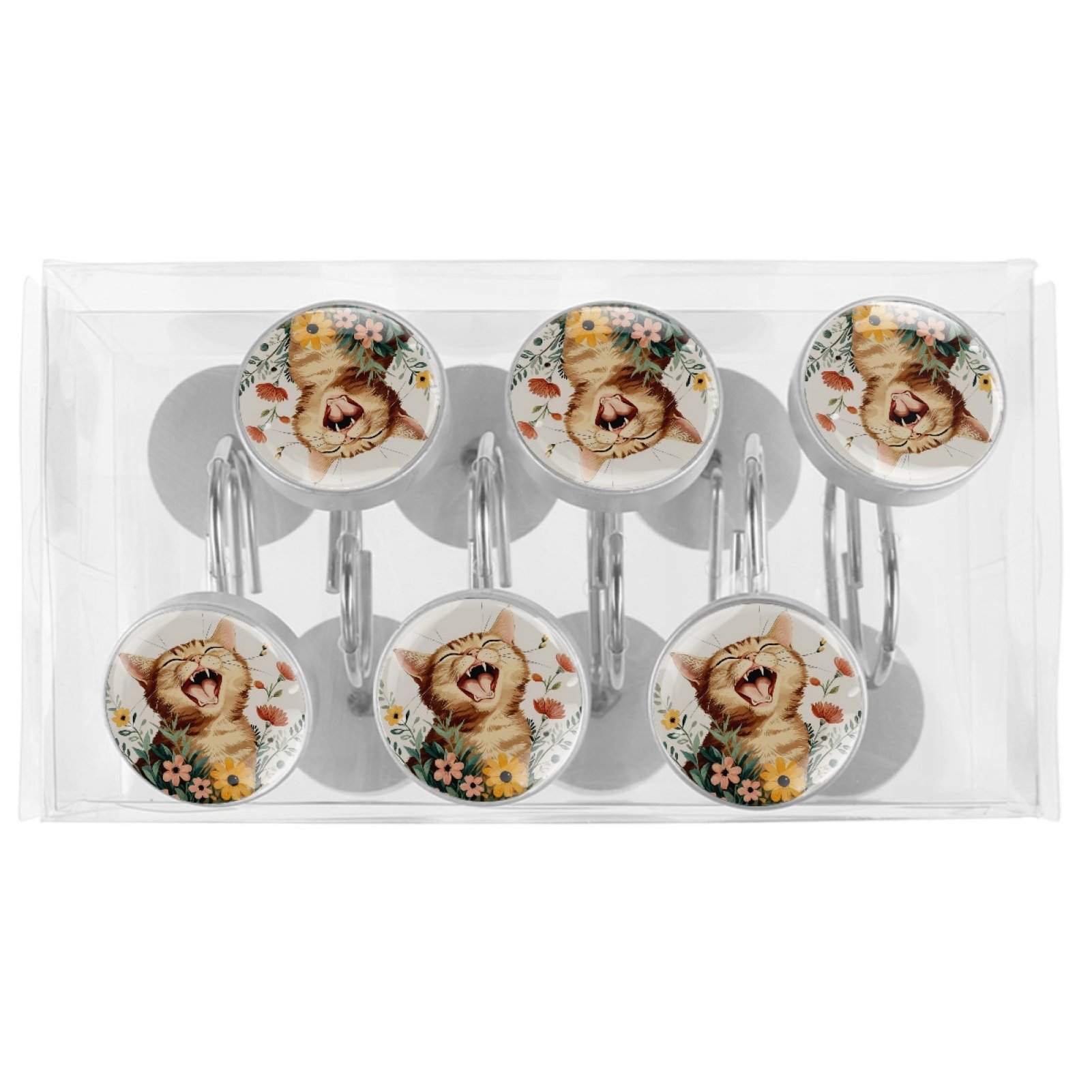 HemaKayy 12 Pcs Shower Curtain Hooks Bathroom Decorative Accessories Laughing Cat