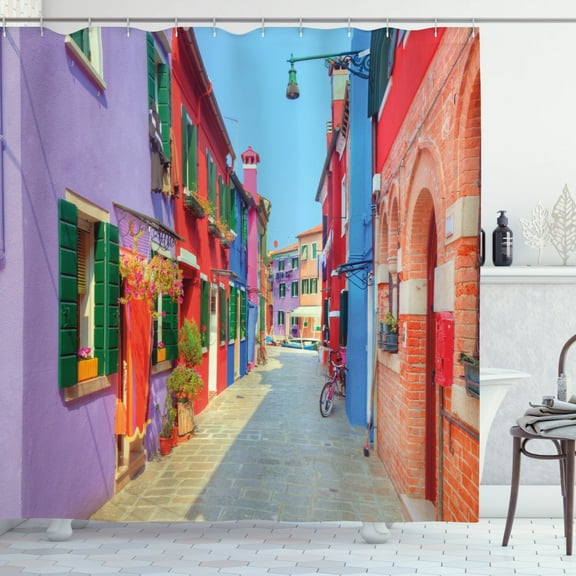 Ambesonne Colorful Shower Curtain, Houses at Burano Island, 69"Wx70"L, Multicolor