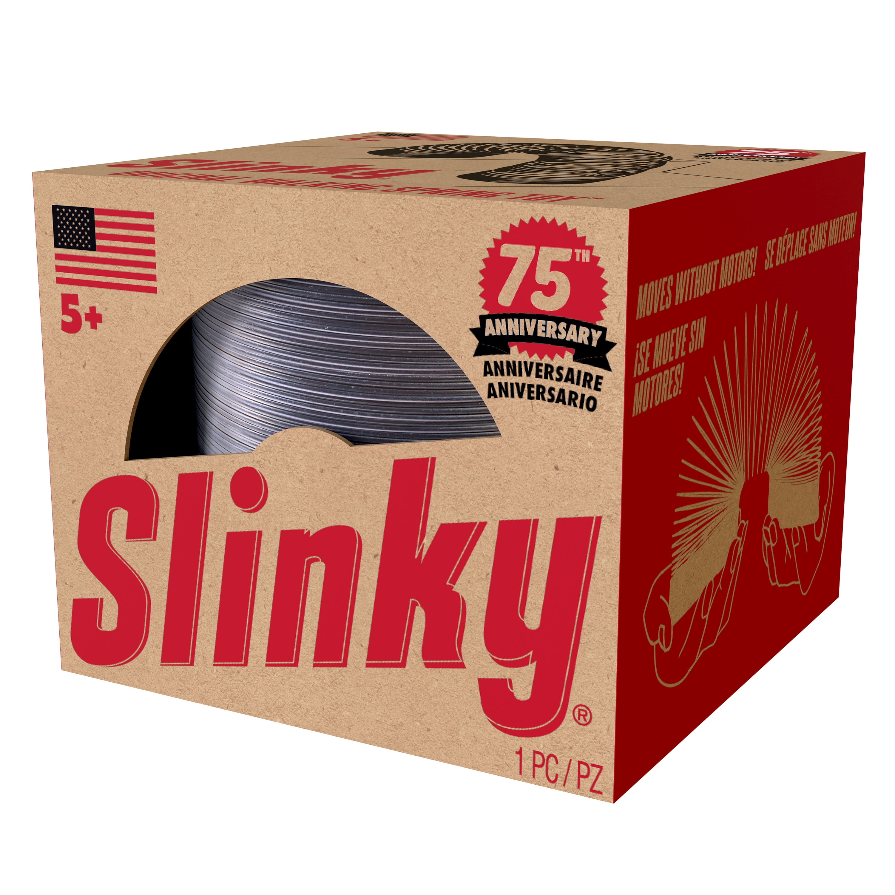 Original Slinky Metal Walking Spring Toy in Collectible Retro Black/Brown Box 