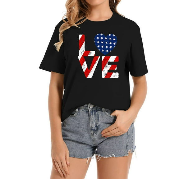Love Patriotic 4th Of July - Fourth USA American F Stylish and Comfortable Women's Graphic Tee - Versatile Short Sleeve Top for Everyday Wear