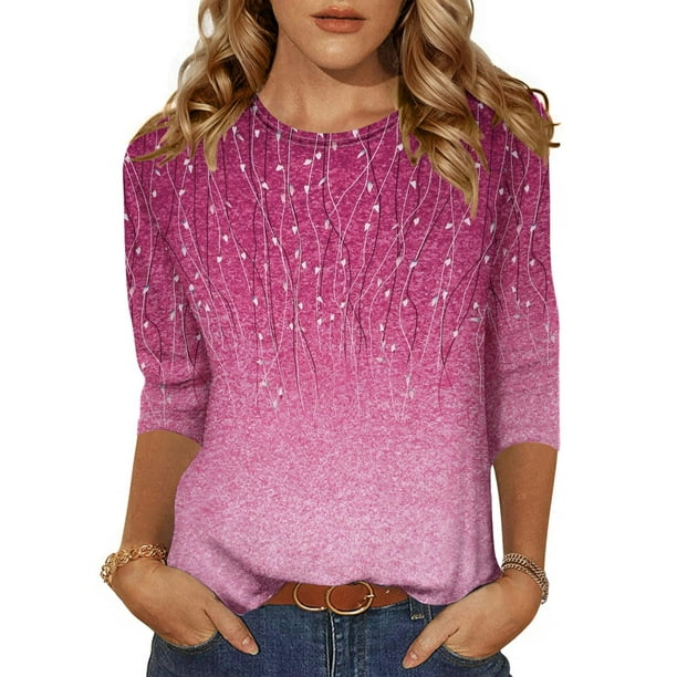 Camiseta Zeagoo casual de manga 3/4 con estampado de hojas para mujer