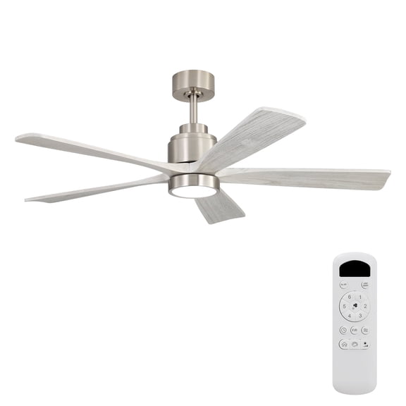 Eowynic 52 Inch Industrial Ceiling Fan with Light and Remote, 5-Blade, 6-Speed, 3-Color Led Light,Memory & Timer for Bedroom, Brushed Nickel