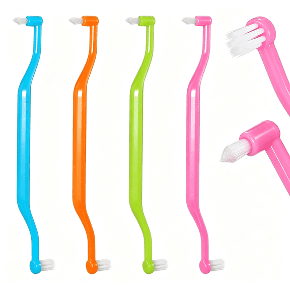 BPPEG 4Pcs 2-in-1 End Tuft Toothbrush for Orthodontic Care,4 Colors Interdental and Wisdom Orthodontic Toothbrushes,Ultra Soft Sulcabrush for Braces,Orthodontics Appliances,and Hard-to-Reach Areas