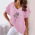 thumbnail image 5 of WREESH Women's V-Neck Cotton Linen T-Shirt Casual Short Sleeve Top with Graphic Print Pink, 5 of 5