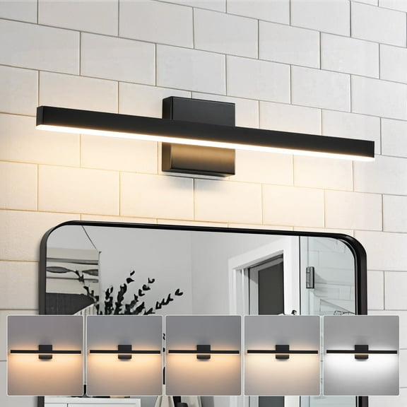 Minimalist Linear LED Modern Lighting Fixtures 24'' Bathroom Black Vanity Light Dimmable Over Mirror Wall Sconce for Bathroom
