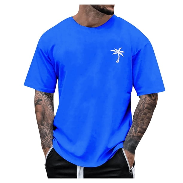 Camisetas Sueltas de Verano de Manga Corta con Cuello Redondo para Hombres Camiseta de Moda con Letras Creativas Gráficas Estampado Retro Deportes Callejeros Tops Casuales Azul/S