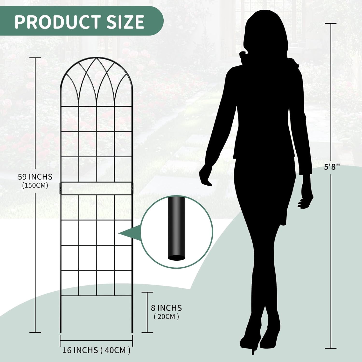 FICISOG 4 Pack 59x16in Metal Garden Trellis for Climbing Plants,Black Large Trellis for Climbing Plants Outdoor, Roses, Vegetables Vines Flowers Support, Large Decorative Outdoor Trellis