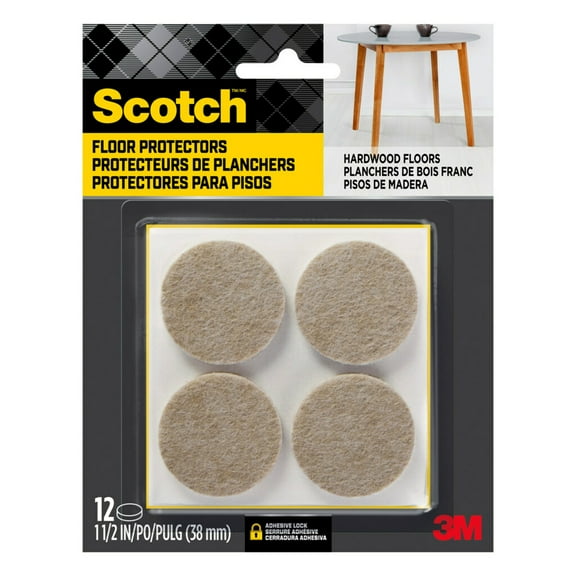Scotch Round Felt Pads, Beige, Furniture Bumpers 1.5 in, 12 Pack