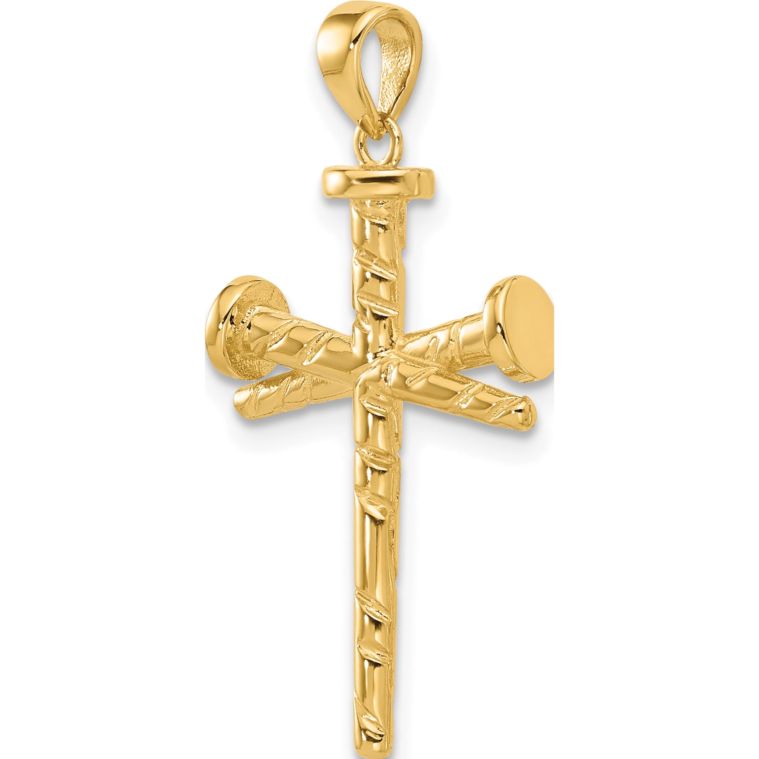 14K Yellow Gold Polished And Textured Nails Cross Pendant (Width 17) (Length 32) - Jbsp