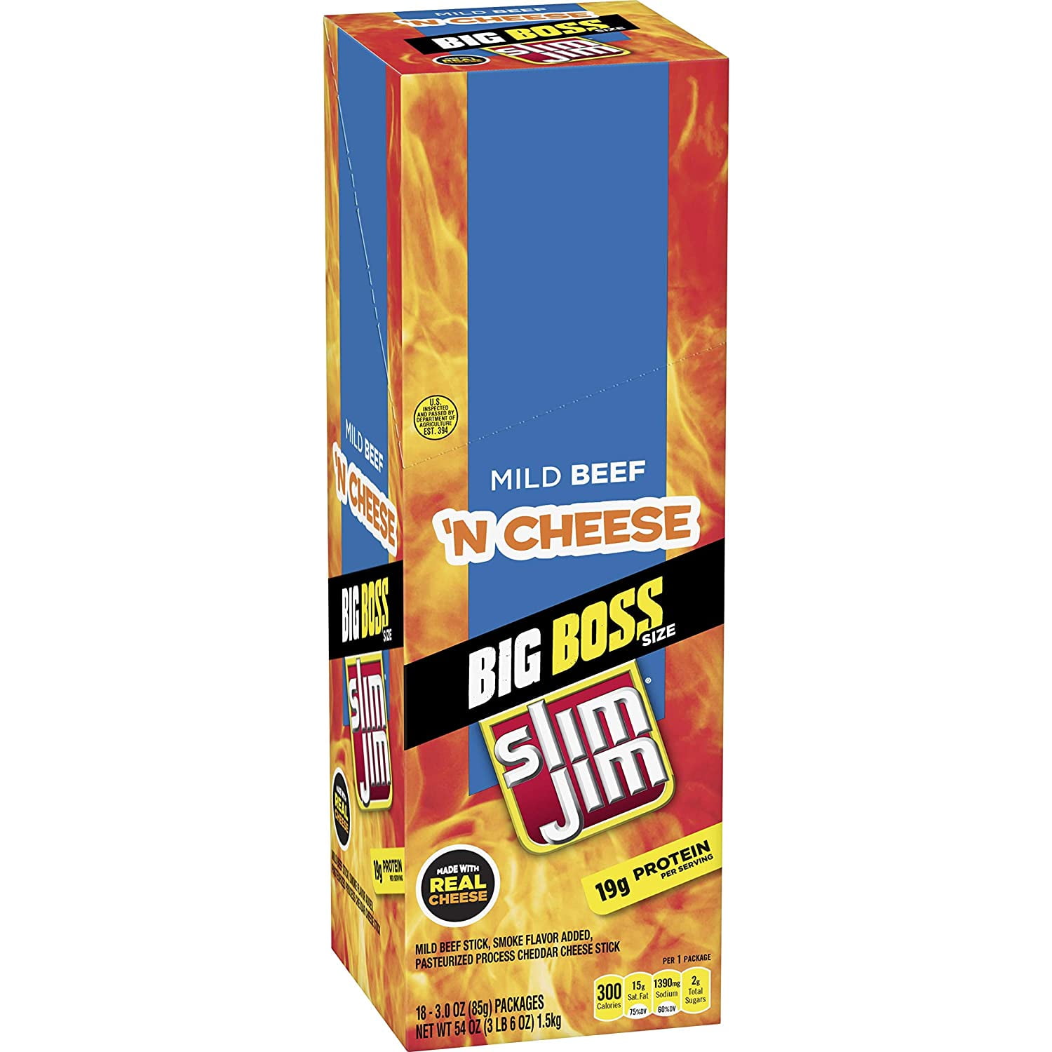 Slim Jim Big Boss Beef & Cheese, 3 Ounce (Pack Of 18) - Walmart.com